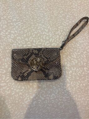 Michael Kors Metallic Taupe Snake-Print Wristlet Clutch